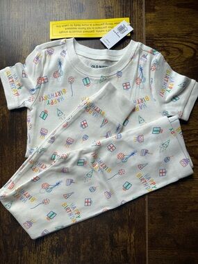 Old Navy White Kids Pajama Top with Colorful Party Print